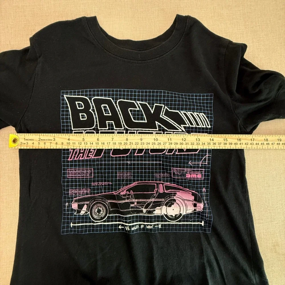Back to the Future Kids‎ Shirt Small Black DeLorean Graphic Tee Retro Movie 0476
